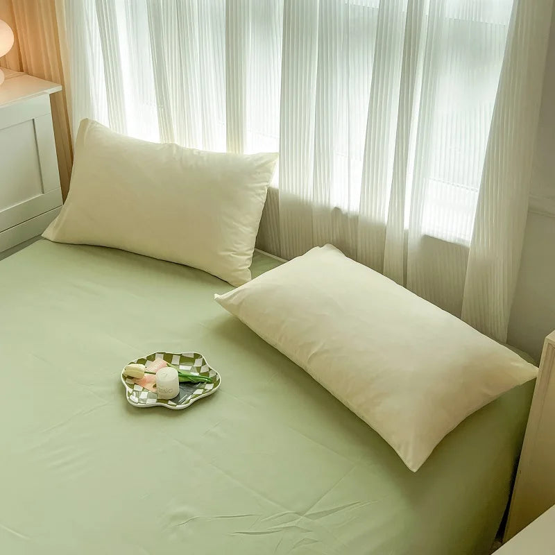 2-side Solid Color Brush Fabric Bed Set- 4 Pieces