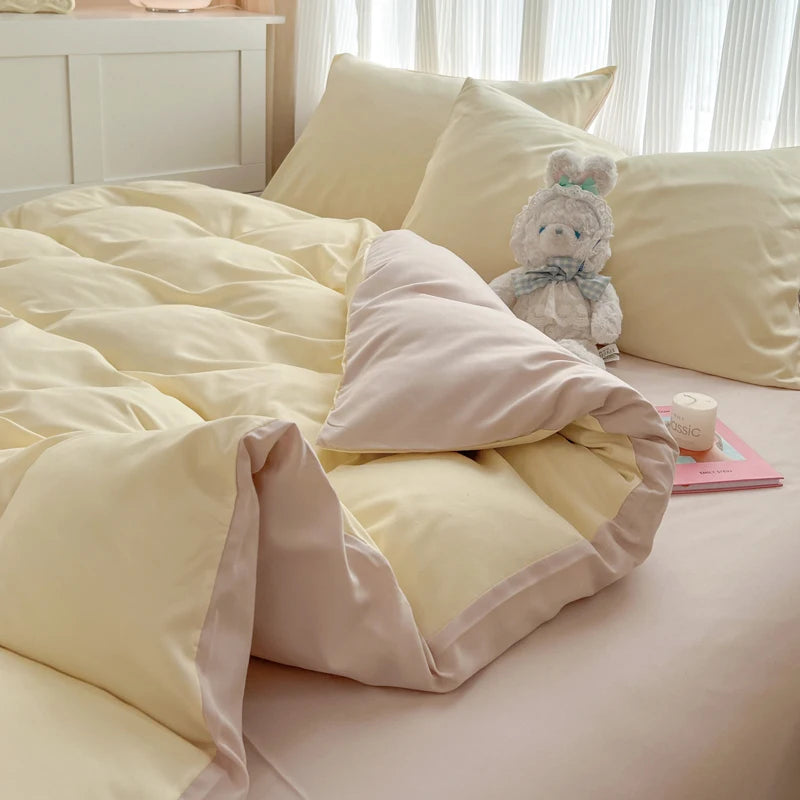 2-side Solid Color Brush Fabric Bed Set- 4 Pieces