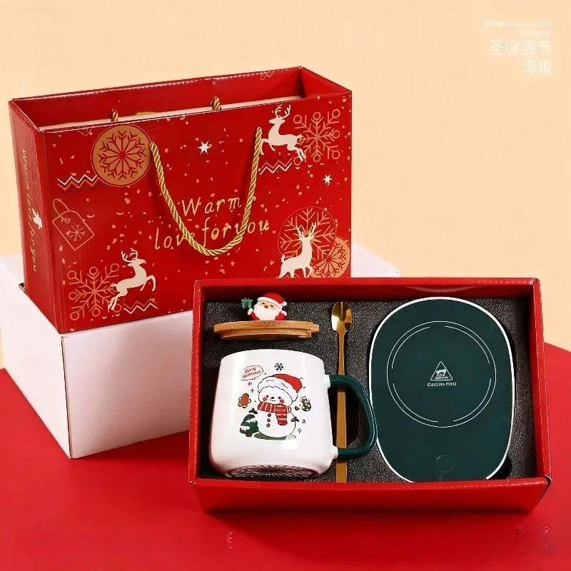 Christmas  ceramic mug with lid and spoon