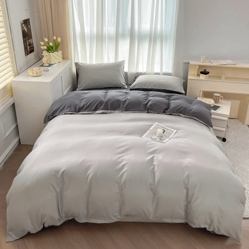 2-side Solid Color Brush Fabric Bed Set- 4 Pieces