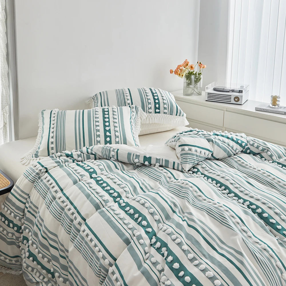 3-Pc Tassel Duvet Cover Set – Soft Polyester, All-Season