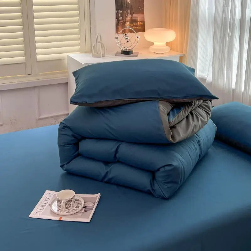 2-side Solid Color Brush Fabric Bed Set- 4 Pieces