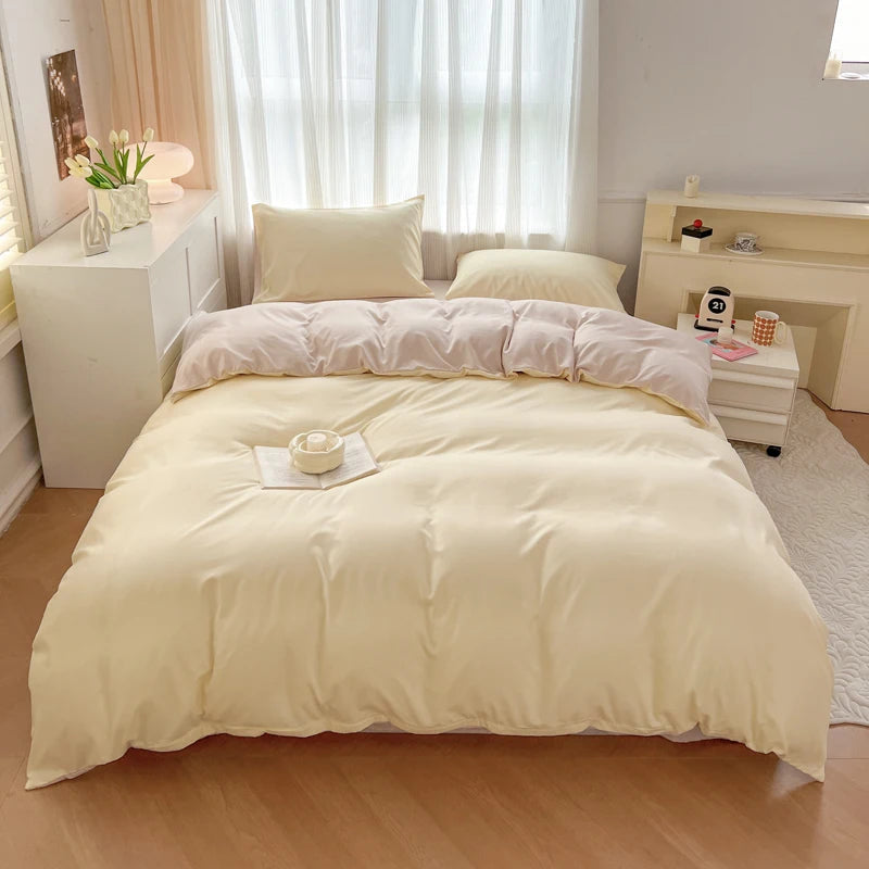 2-side Solid Color Brush Fabric Bed Set- 4 Pieces