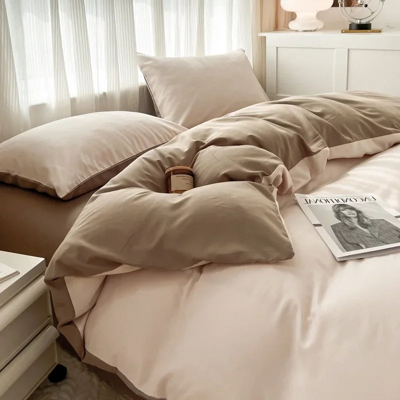 2-side Solid Color Brush Fabric Bed Set- 4 Pieces