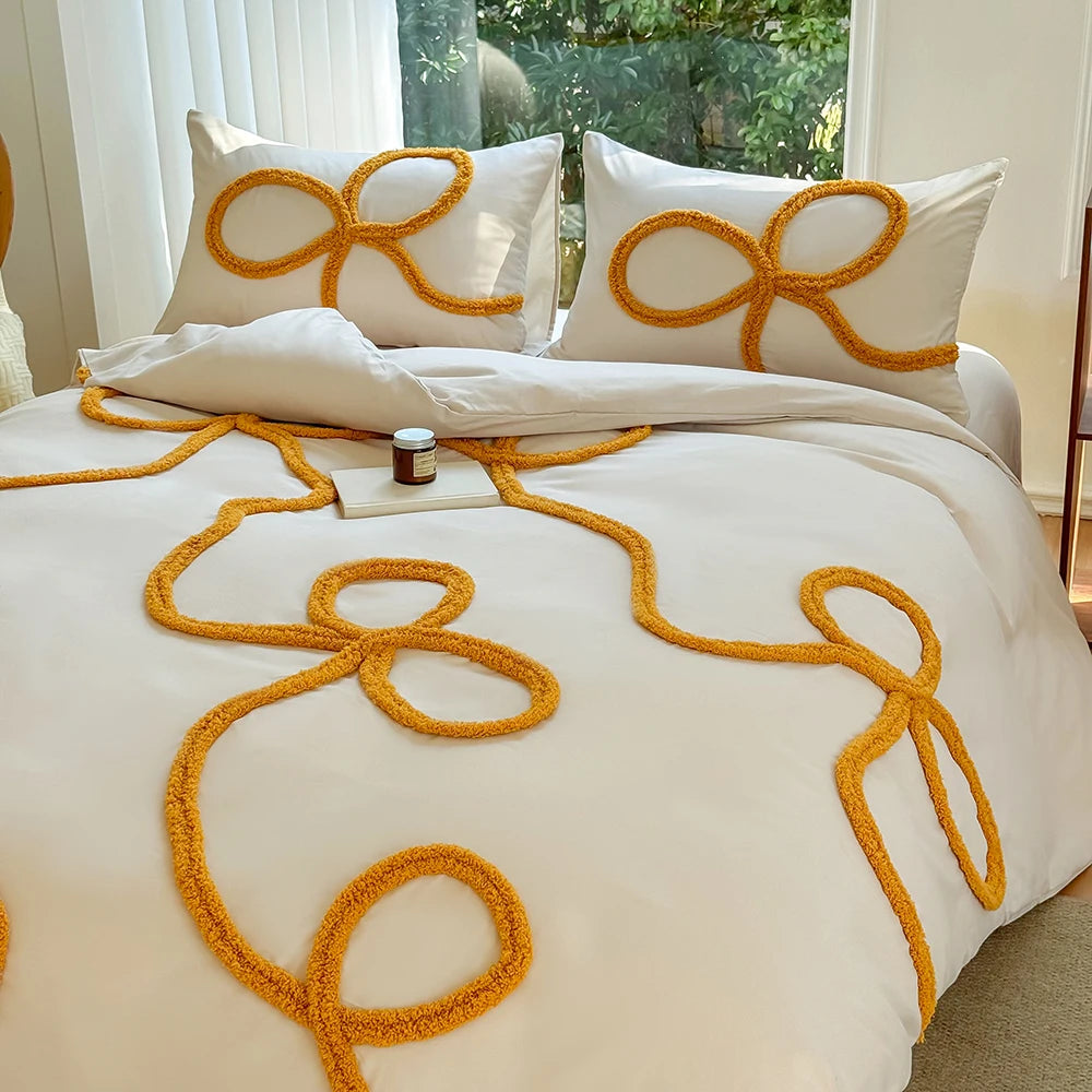 3-piece yellow tufted bowknot bedding cover set