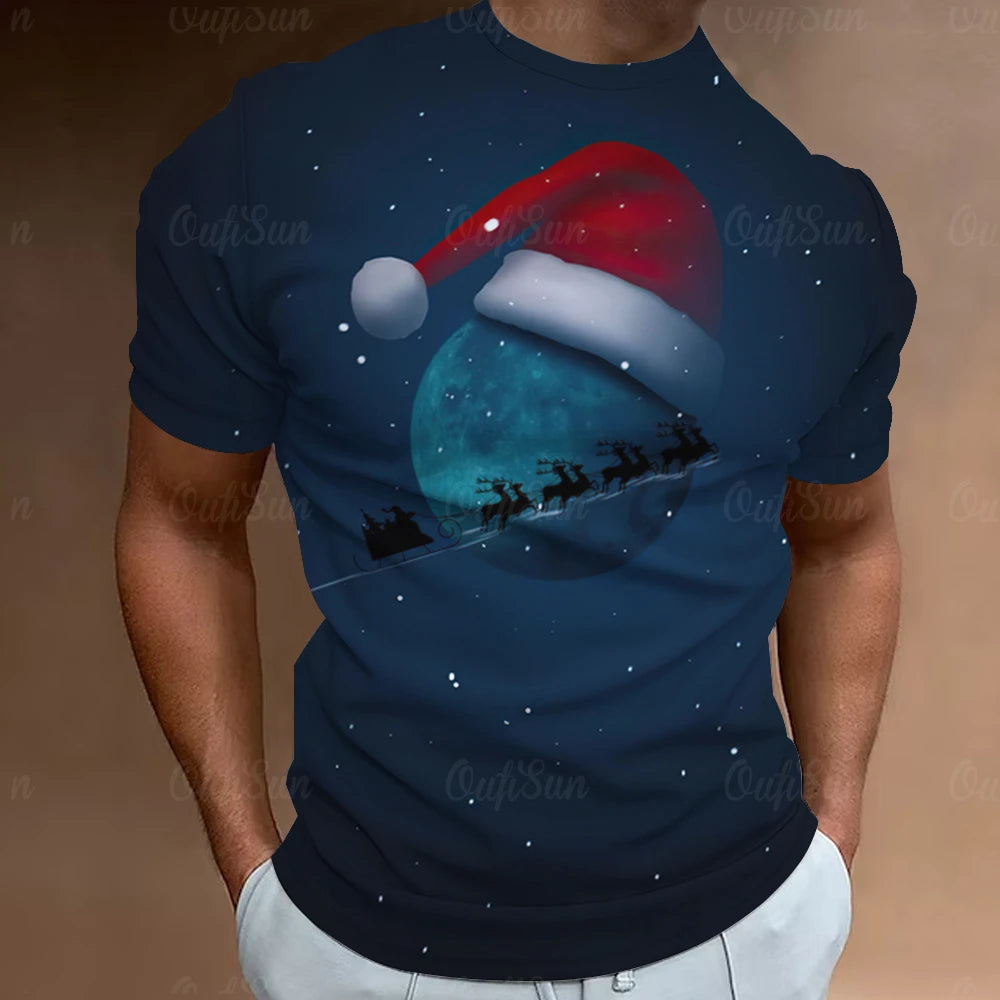 Christmas T-Shirts For Men 3d Santa Claus Printed Short Sleeved T Shirts