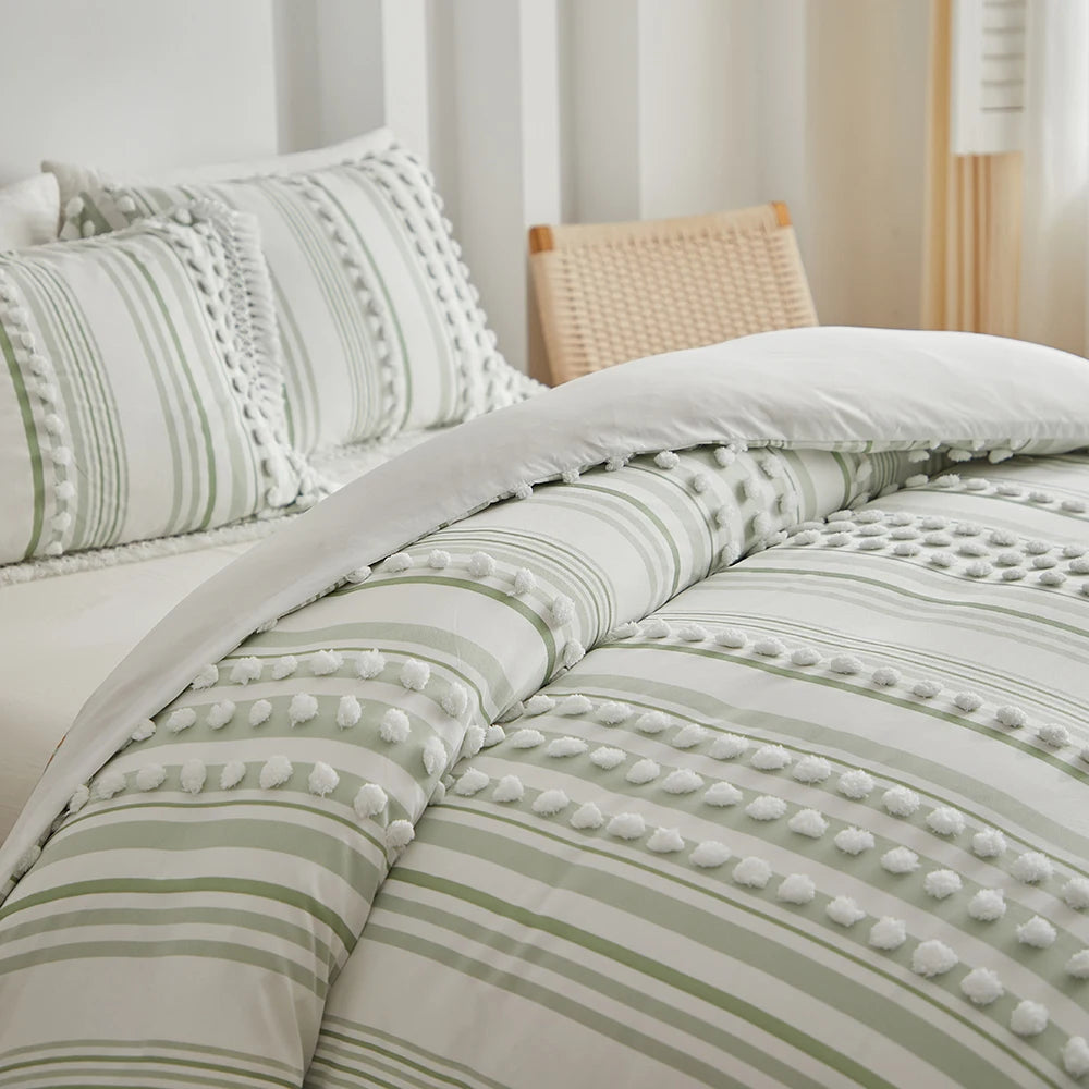 3-Pc Tassel Duvet Cover Set – Soft Polyester, All-Season