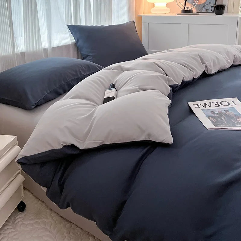 2-side Solid Color Brush Fabric Bed Set- 4 Pieces