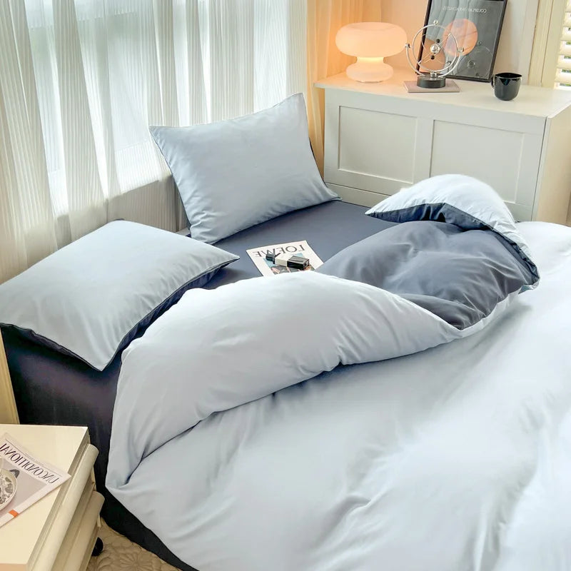 2-side Solid Color Brush Fabric Bed Set- 4 Pieces