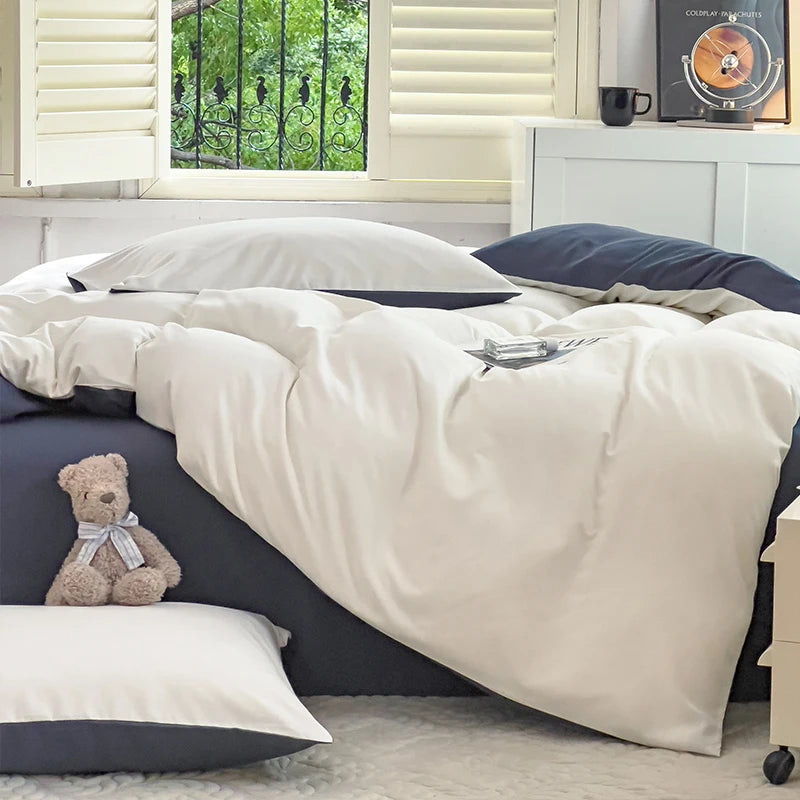 2-side Solid Color Brush Fabric Bed Set- 4 Pieces