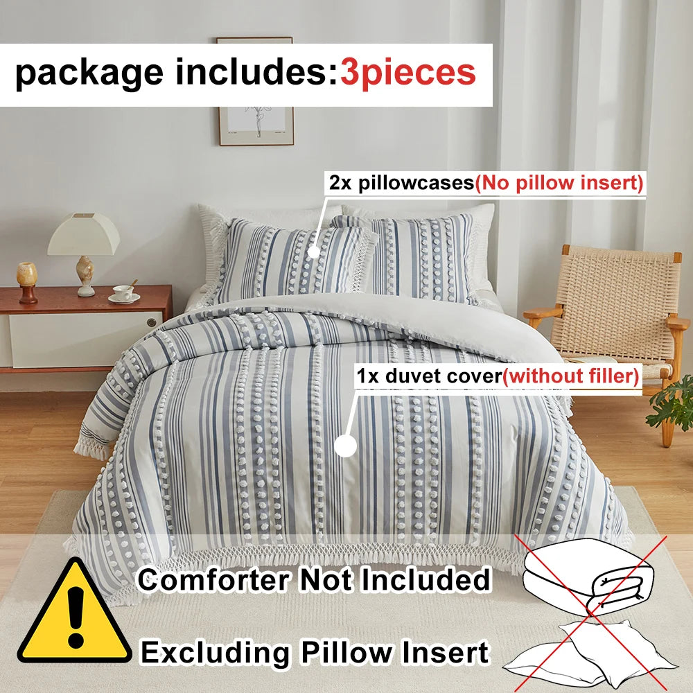 3-Pc Tassel Duvet Cover Set – Soft Polyester, All-Season
