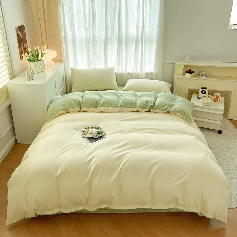 2-side Solid Color Brush Fabric Bed Set- 4 Pieces