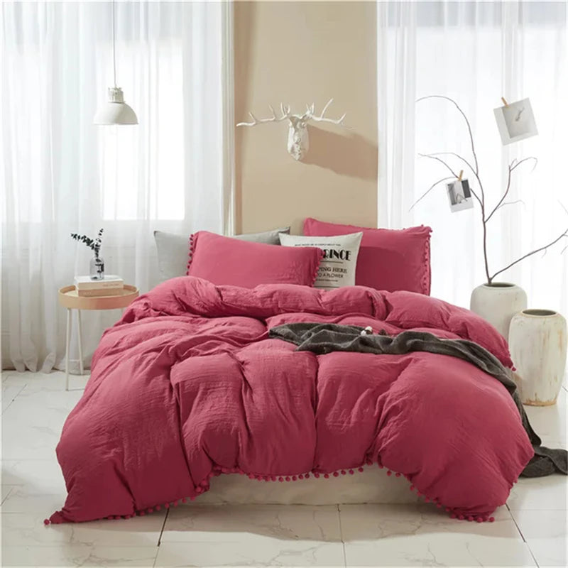 Furball Tassel Duvet Cover Set – King/Queen, Faux Fur, No Sheet