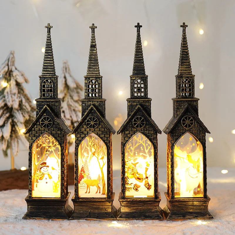 Christmas Decoration LED Electronics Wind Lantern Small Church Ornament