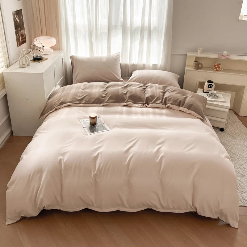 2-side Solid Color Brush Fabric Bed Set- 4 Pieces