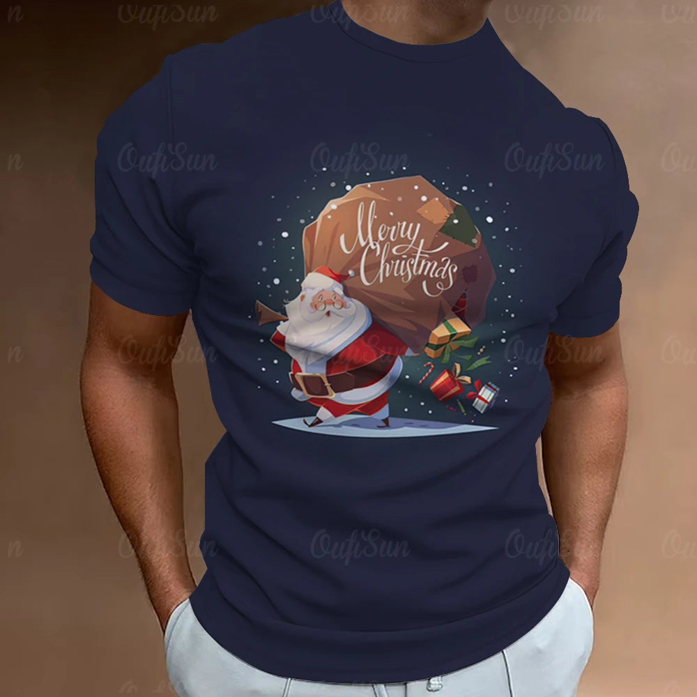 Christmas T-Shirts For Men 3d Santa Claus Printed Short Sleeved T Shirts