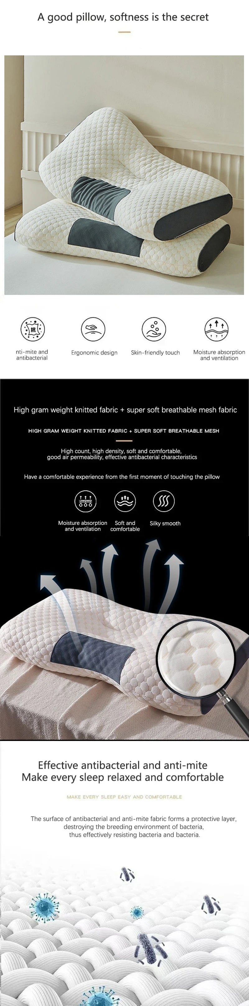 Supportive Pillow – Soft Orthopedic Design with Soybean Fiber Filling