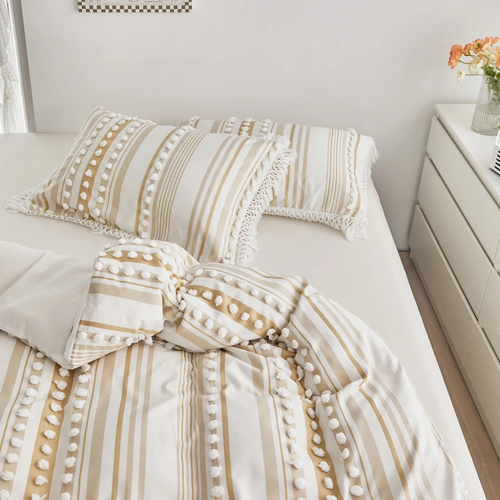 3-Pc Tassel Duvet Cover Set – Soft Polyester, All-Season