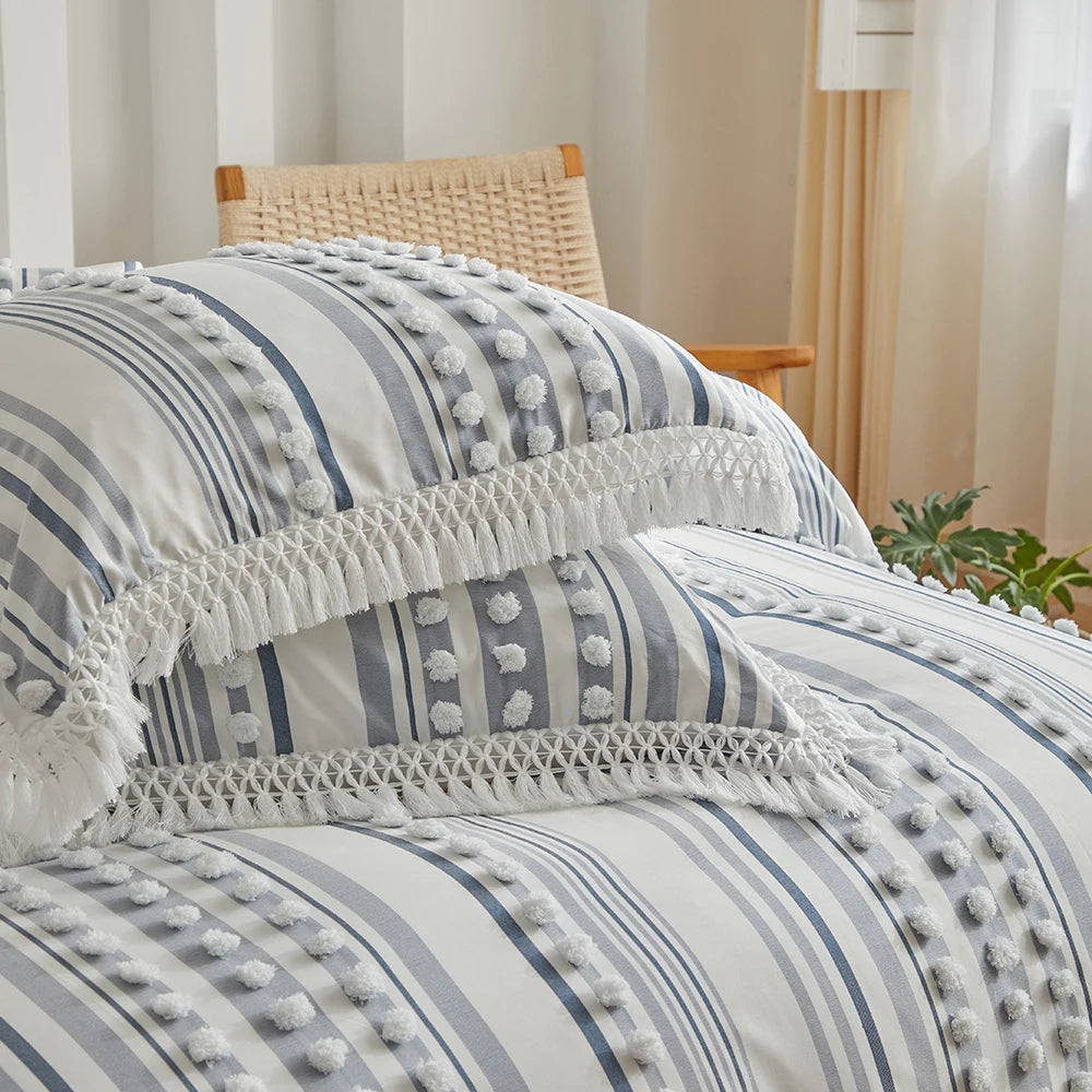 3-Pc Tassel Duvet Cover Set – Soft Polyester, All-Season