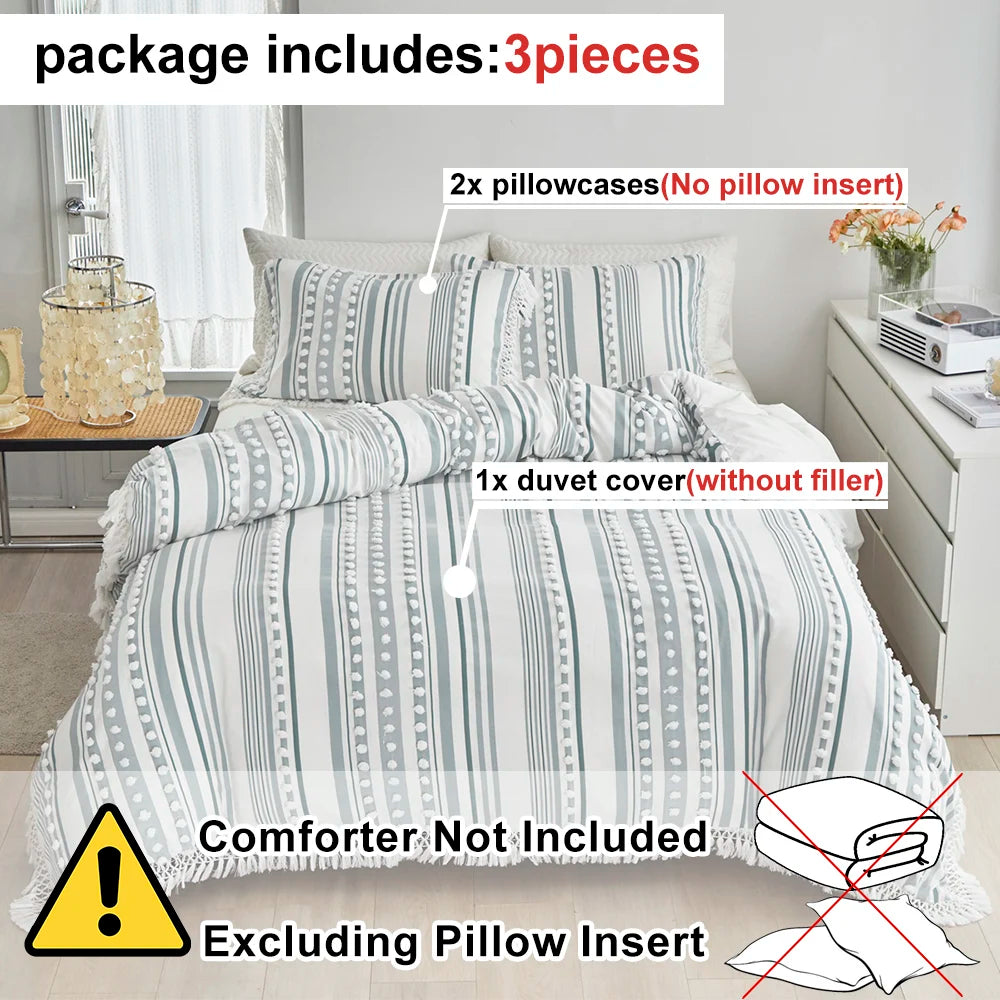 3-Pc Tassel Duvet Cover Set – Soft Polyester, All-Season