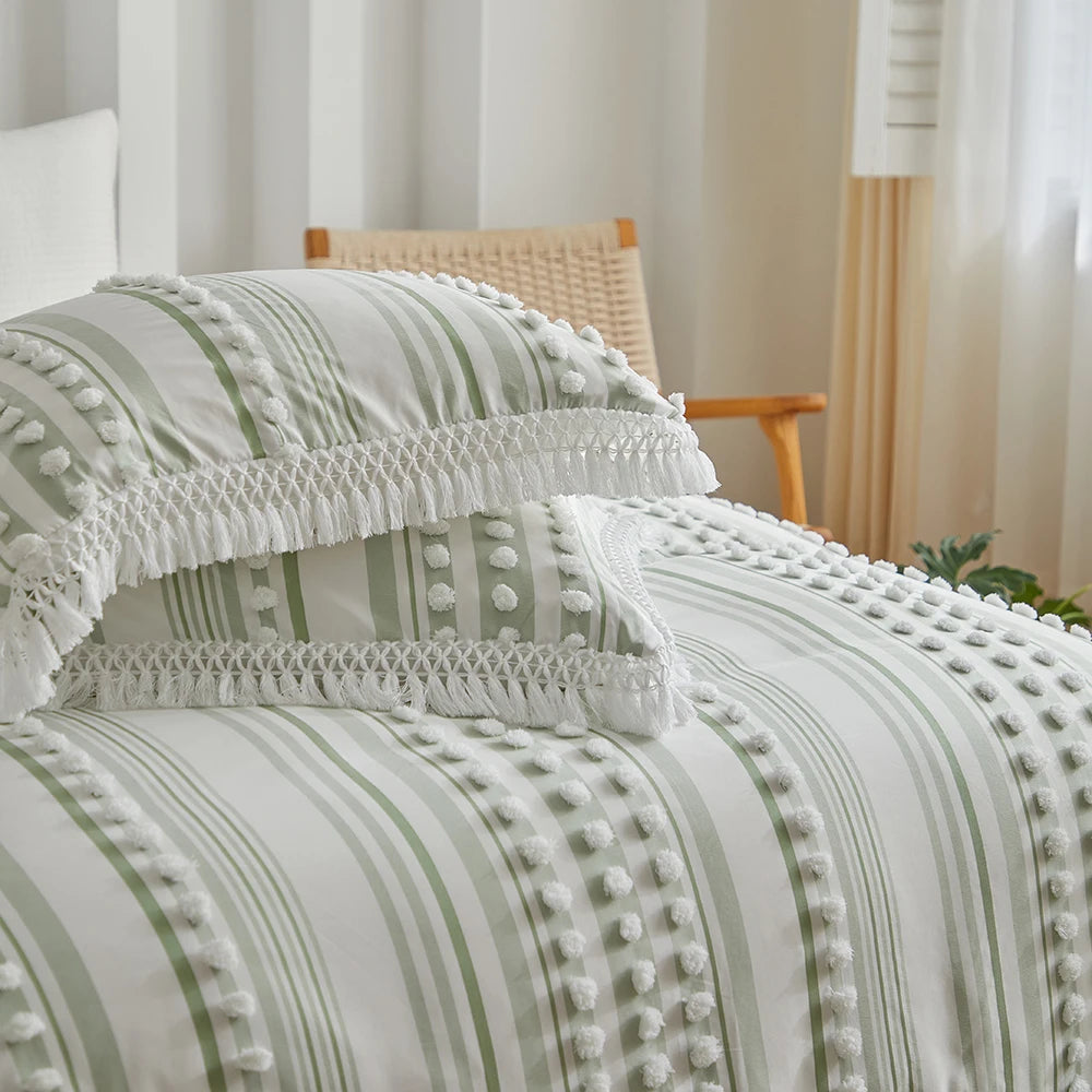 3-Pc Tassel Duvet Cover Set – Soft Polyester, All-Season