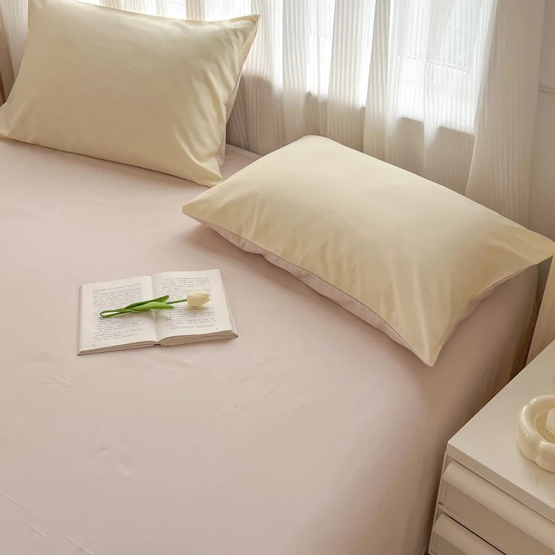 2-side Solid Color Brush Fabric Bed Set- 4 Pieces