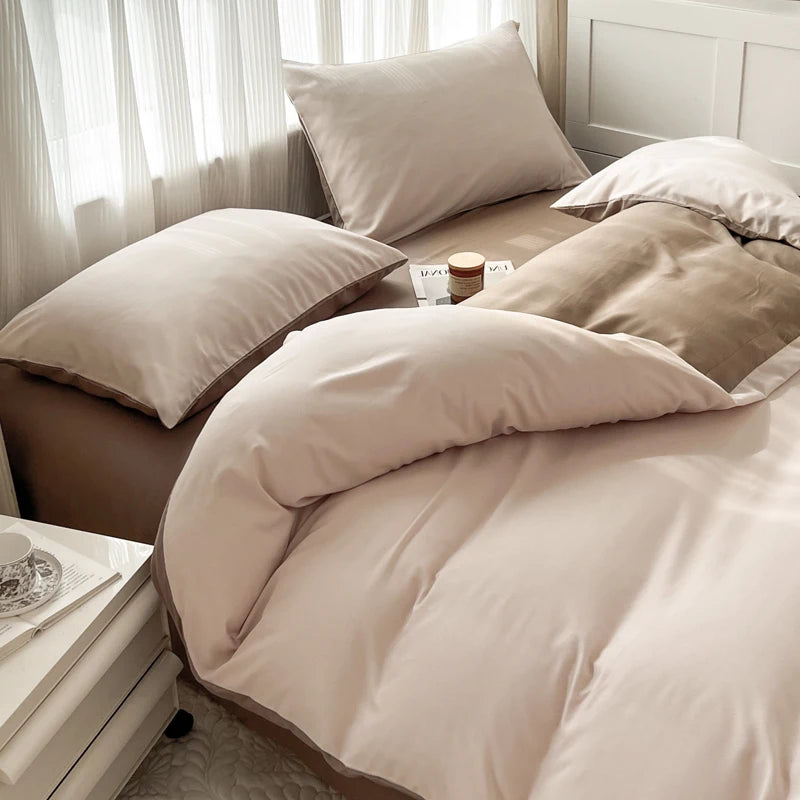 2-side Solid Color Brush Fabric Bed Set- 4 Pieces