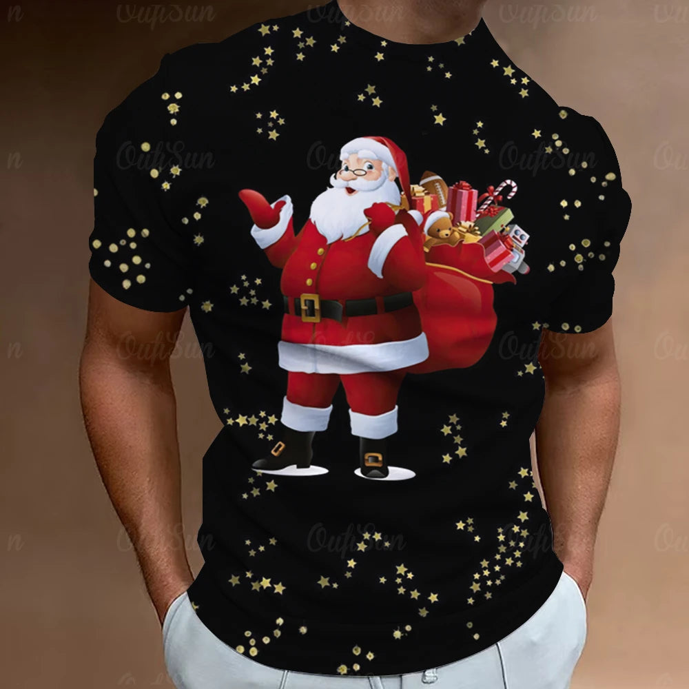 Christmas T-Shirts For Men 3d Santa Claus Printed Short Sleeved T Shirts