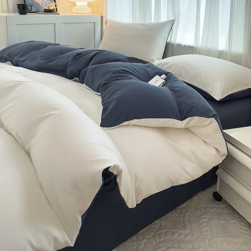 2-side Solid Color Brush Fabric Bed Set- 4 Pieces