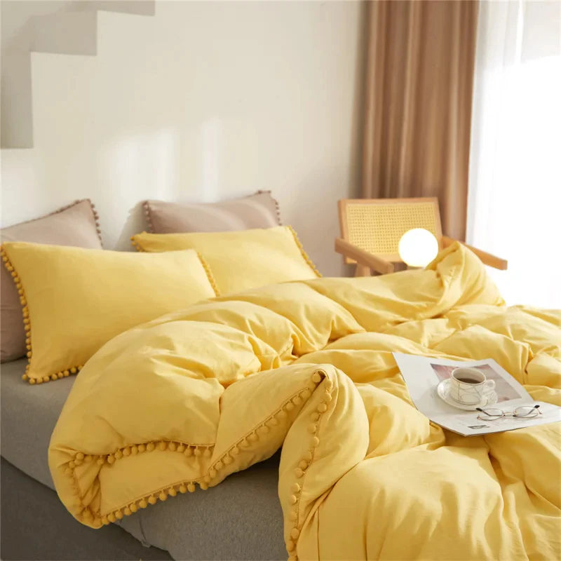 Furball Tassel Duvet Cover Set – King/Queen, Faux Fur, No Sheet