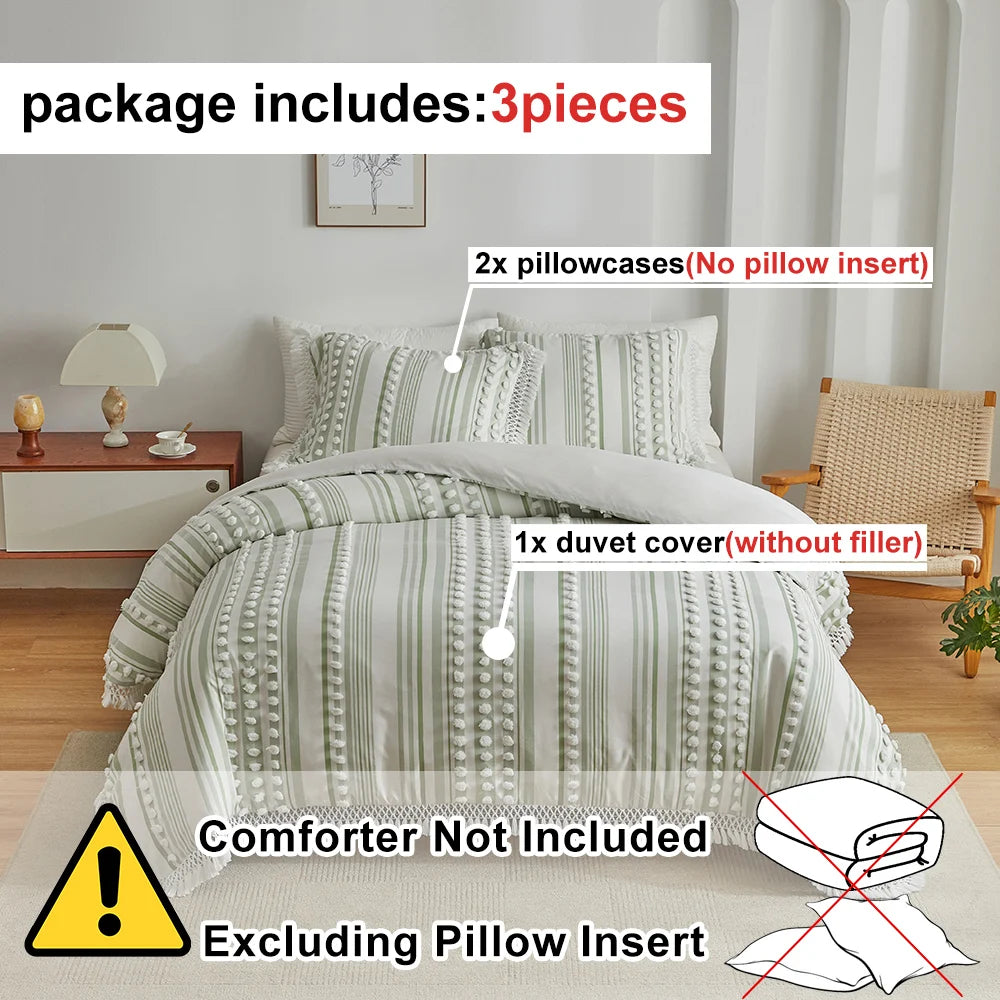 3-Pc Tassel Duvet Cover Set – Soft Polyester, All-Season