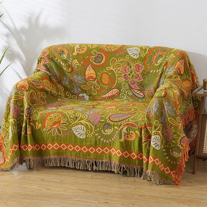 Lightweight Cotton Gauze Tassel Throw (Reversible, 4-Layer)