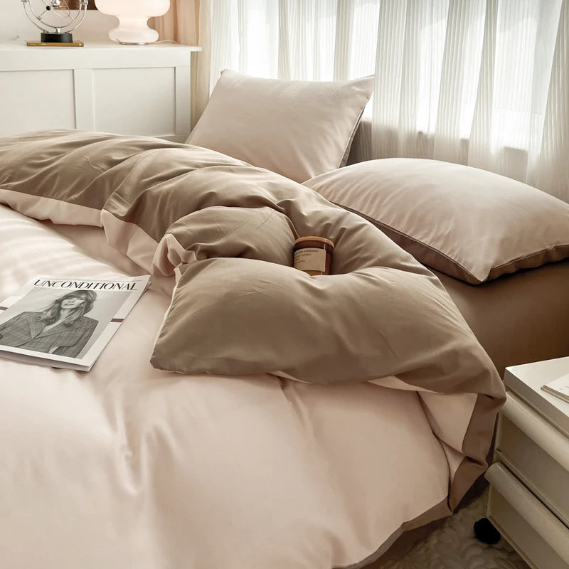 2-side Solid Color Brush Fabric Bed Set- 4 Pieces