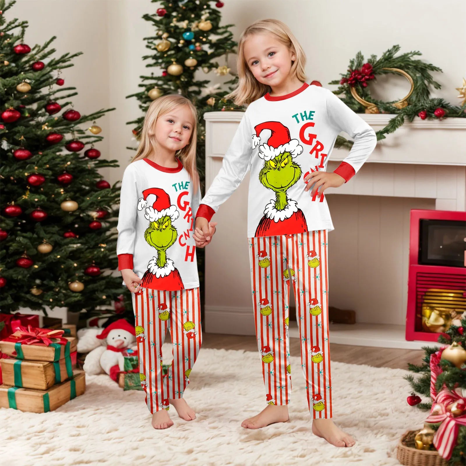﻿ Family Christmas Cartoon Print Pajamas Set, Cozy Holiday Pjs For Photo Shoots & Christmas Morning, Festive Family Sleepwear