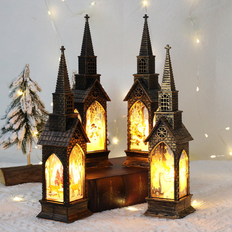 Christmas Decoration LED Electronics Wind Lantern Small Church Ornament