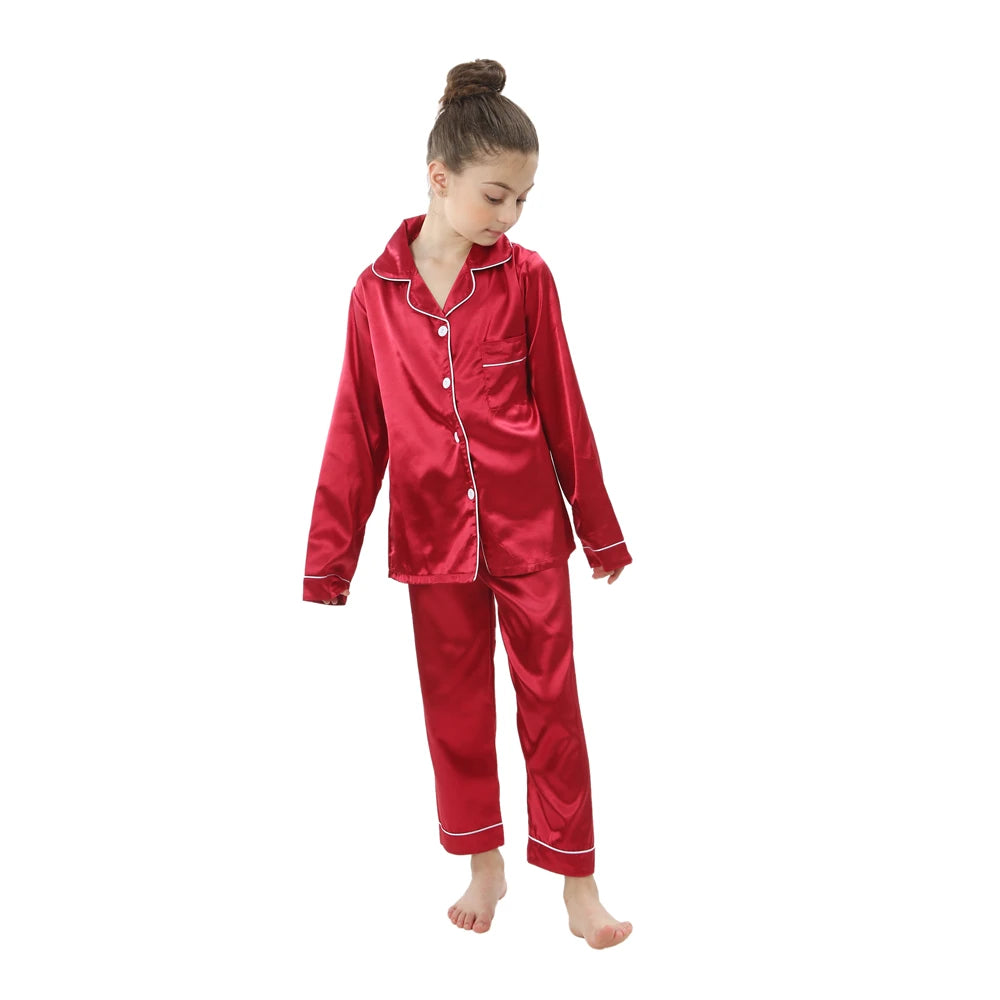 Unisex Christmas  Red Green Gold satin Pajamas 2-13 Years kids