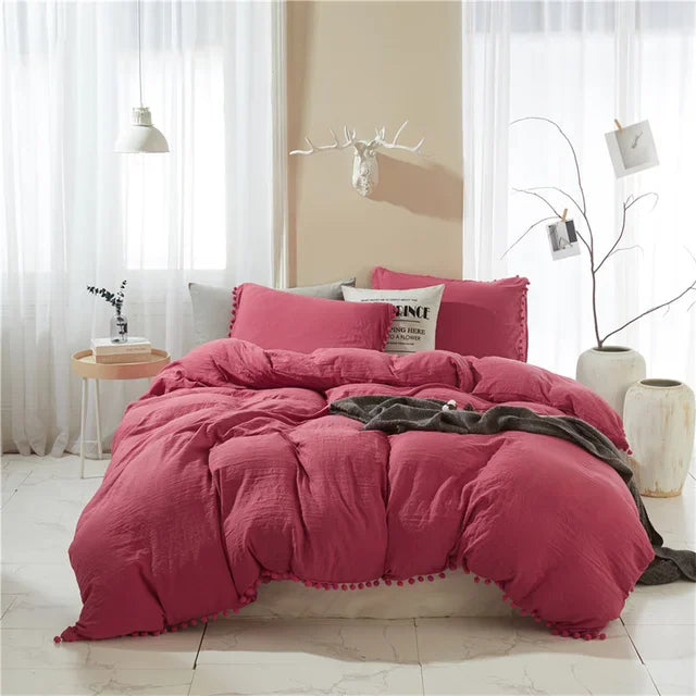 Furball Tassel Duvet Cover Set – King/Queen, Faux Fur, No Sheet
