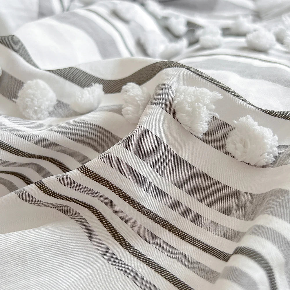 3-Pc Tassel Duvet Cover Set – Soft Polyester, All-Season