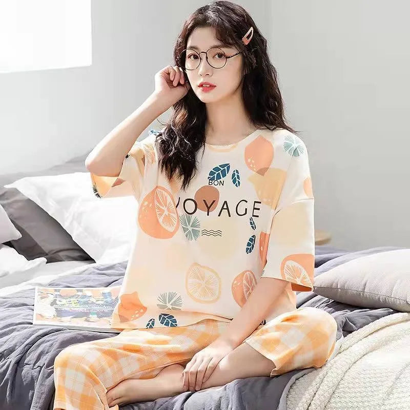 Women Sleepwear Half-Sleeve Seven-Quarter Pajamas