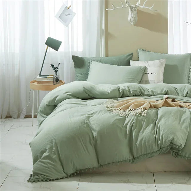 Furball Tassel Duvet Cover Set – King/Queen, Faux Fur, No Sheet