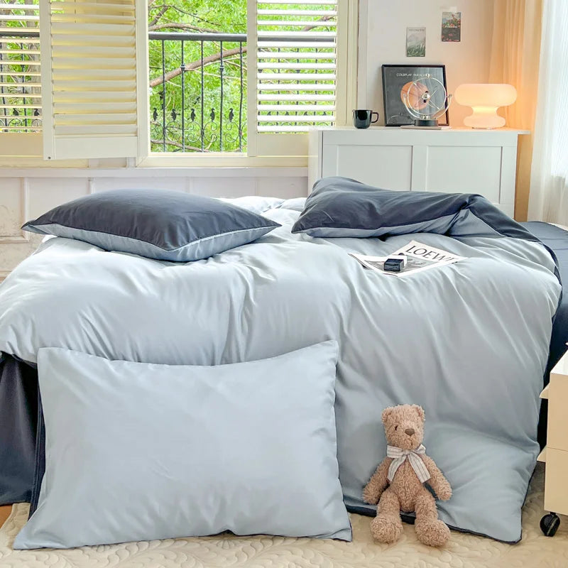 2-side Solid Color Brush Fabric Bed Set- 4 Pieces