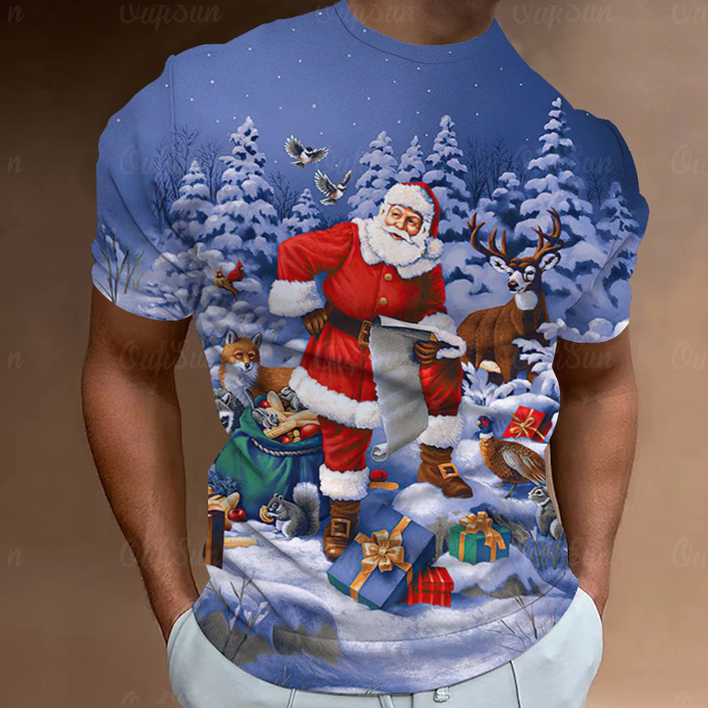 Christmas T-Shirts For Men 3d Santa Claus Printed Short Sleeved T Shirts