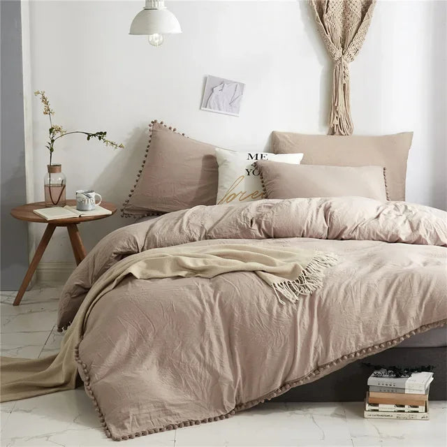 Furball Tassel Duvet Cover Set – King/Queen, Faux Fur, No Sheet