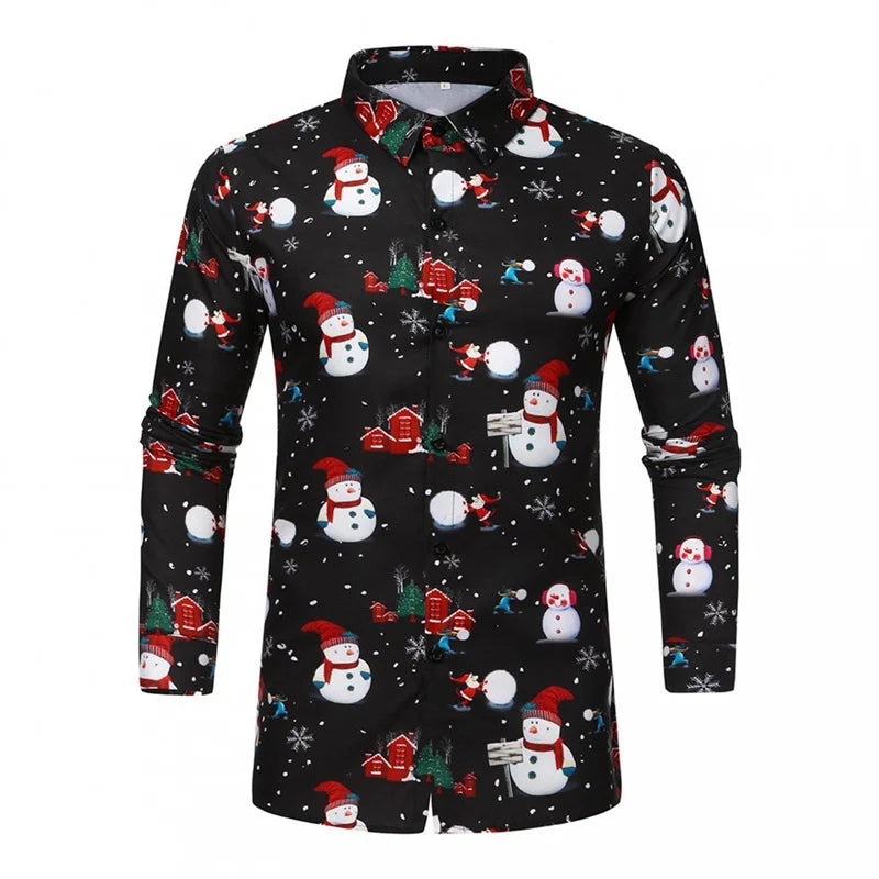 Christmas Theme 3D Printed Men's Button Shirts Fashion