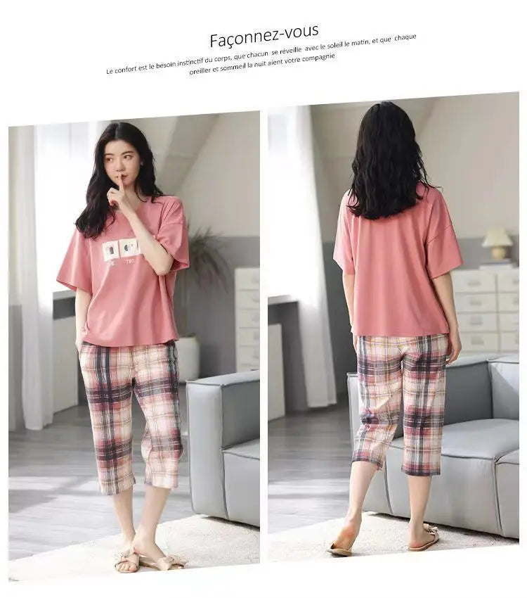 Women Sleepwear Half-Sleeve Seven-Quarter Pajamas