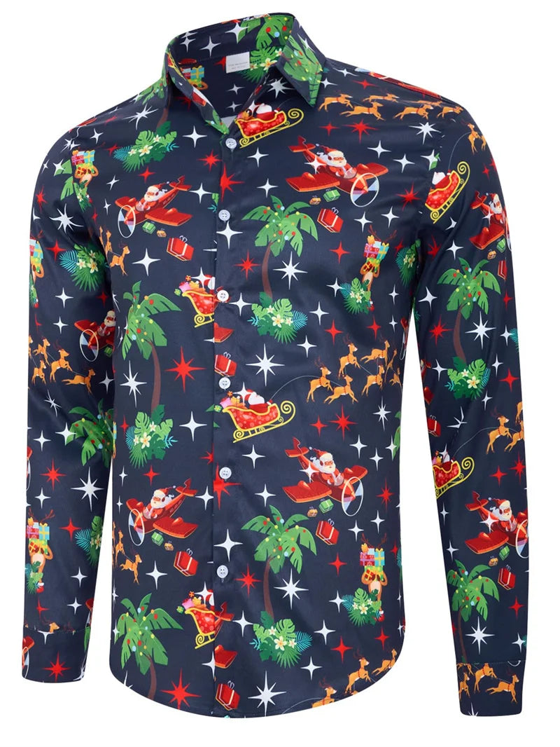Christmas Theme 3D Printed Men's Button Shirts Fashion