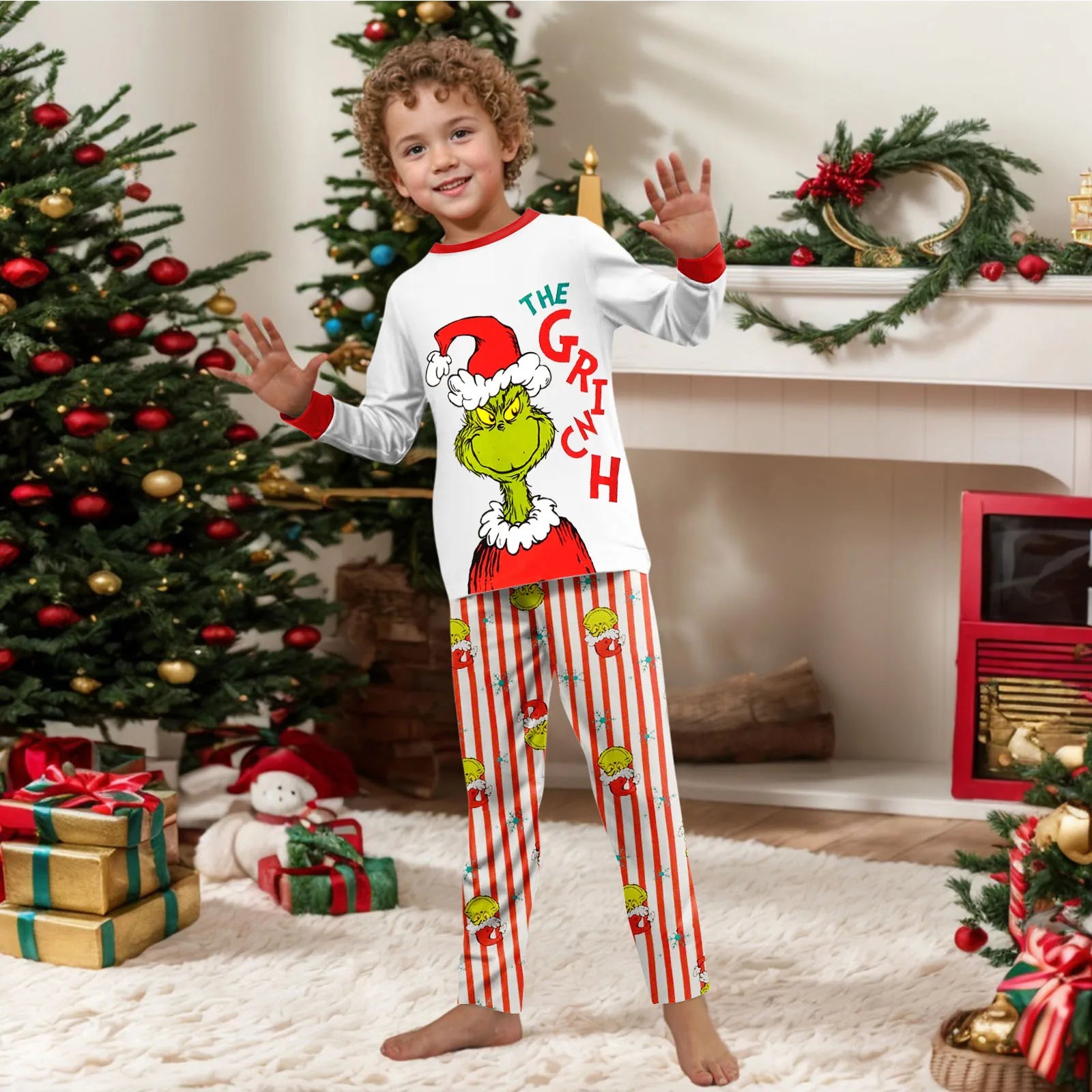 ﻿ Family Christmas Cartoon Print Pajamas Set, Cozy Holiday Pjs For Photo Shoots & Christmas Morning, Festive Family Sleepwear