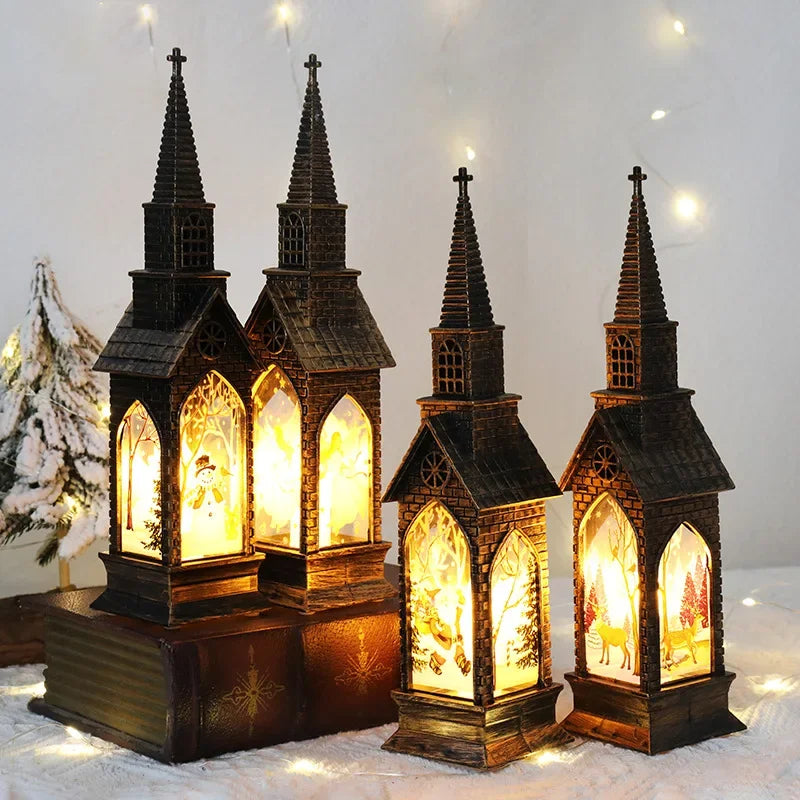 Christmas Decoration LED Electronics Wind Lantern Small Church Ornament