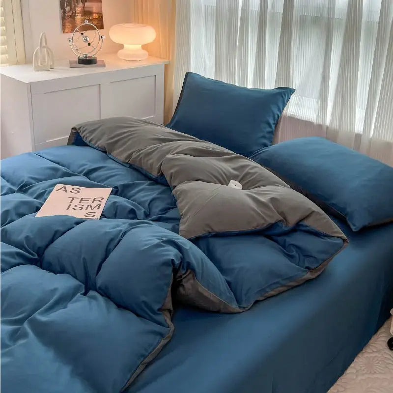 2-side Solid Color Brush Fabric Bed Set- 4 Pieces
