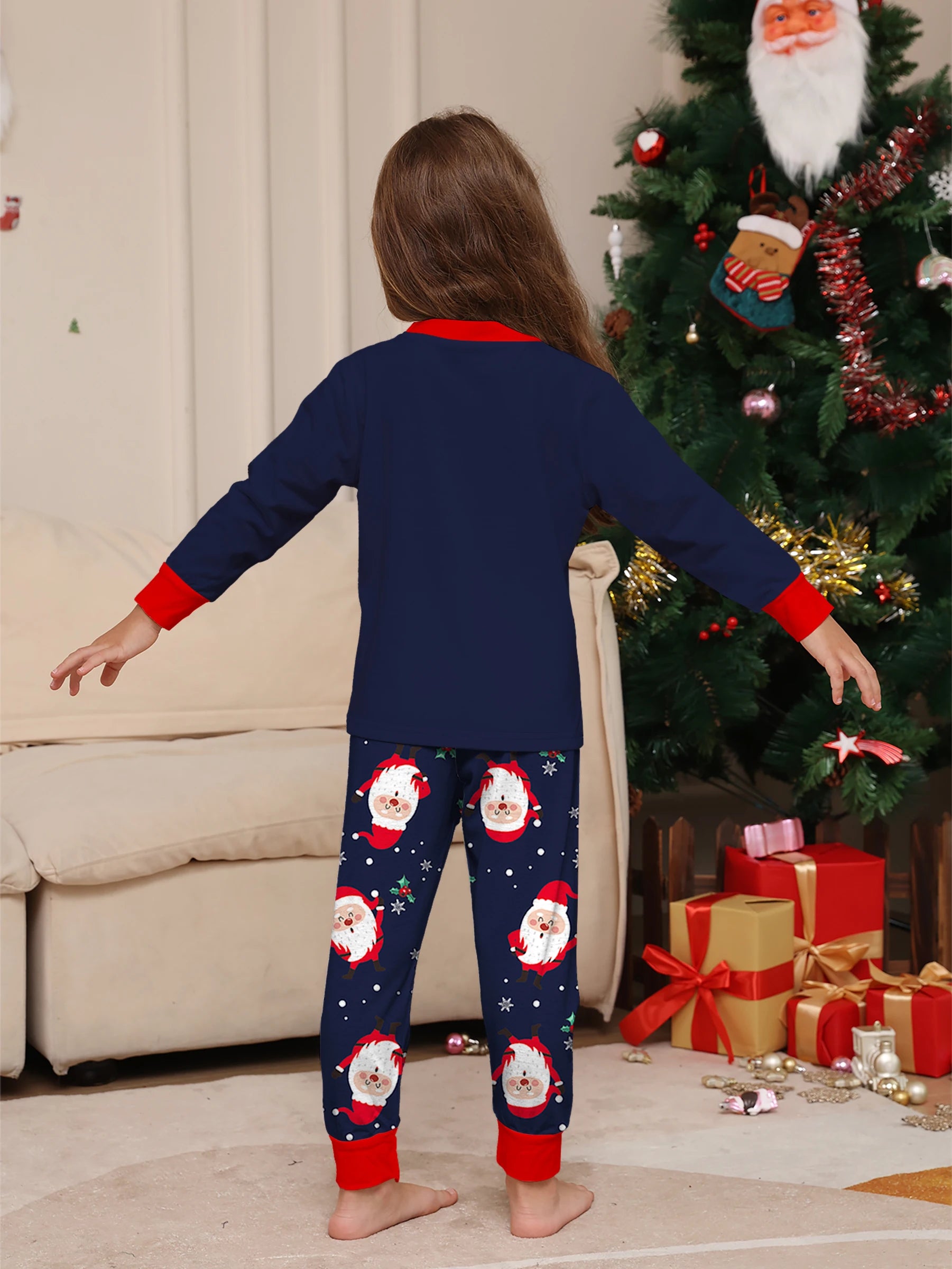Christmas Family Pajamas - Navy Blue with Santa & Snowflake Prints, Festive Matching Sets for All